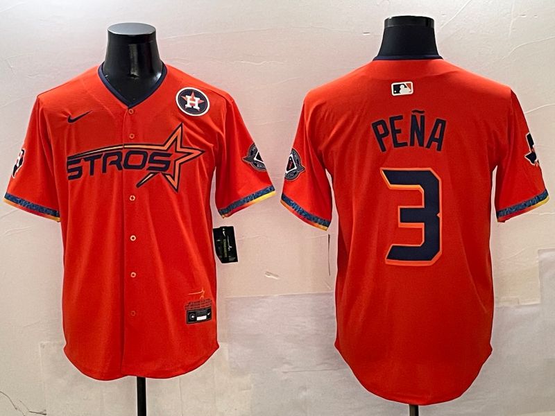 Men Houston Astros #3 Pena Orange Five generation Joint Name Nike 2025 MLB Jersey style 4->houston astros->MLB Jersey